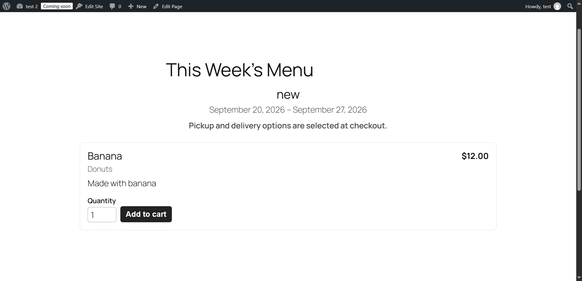 Weekly Menu Manager customer menu